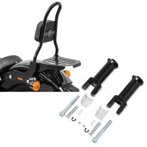Set: Sissybar Harley Davidson Softail 18-21 Craftride Fast Rider-M inkl. Gepäckträger schwarz + Sozius Fussrasten-Halter für Harley Davidson Softail Street Bob 18-21 Craftride schwarz_1