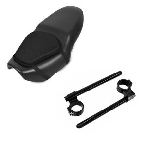 Set: Gel Sitzkissen M Tourtecs Universal Komfortkissen schwarz + Stummellenker 22mm Clip-On 41mm mit 30mm Erhöhung Lenker Zaddox Alu in schwarz_1
