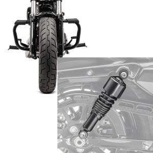 Set: Sturzbügel für Harley Davidson Sportster 883 Iron (XL 883 N) 09-20 Craftride Mustache schwarz + Stoßdämpfer 10,5 Zoll Harley Sportster 883 Iron 09-20 Federbeine von Craftride schwarz_1