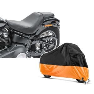 Set: Sitzbank für Harley Softail Street Bob 18-21 Craftride BDL1 Doppelsitzbank + Abdeckplane Harley Softail Street Bob / Fat Bob / 114 Craftride XXL in schwarz-orange_1