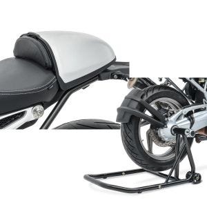 Set: Soziusabdeckung für BMW R NineT 14-21 Höckerabdeckung Zaddox in silber + Einarmständer BMW R NineT 14-21 Montageständer ConStands Single-Classic schwarz_1