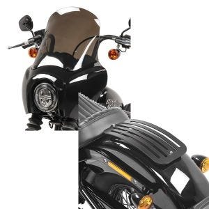 Set: Lampenmaske MG5 für Harley Softail Street Bob 18-20 Lampen Verkleidung rauchgrau Craftride + Gepäckträger für Harley Softail Street Bob 18-21 Solo Rack L1 Gepäckbrücke Craftride_1