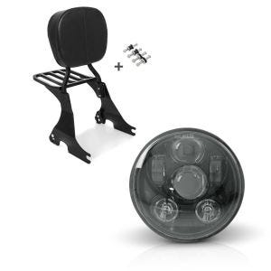 Set: Sissybar für Harley Davidson Sportster 883 Iron 09-20 Craftride inkl. Gepäckträger und Docking Kit schwarz + Hauptscheinwerfer LED 5,75 Zoll für Harley Sportster 883 Iron 09-20 schwarz von Craftride_1