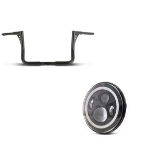 Set: Lenker Ape Hanger 12" für Harley Street Glide 06-21 schwarz Craftride + LED Scheinwerfer 7" für Harley Davidson Street Glide / Special DRL Craftride schwarz_1