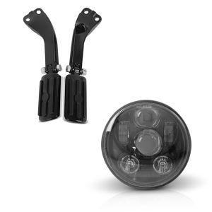 Set: Sozius Fussrasten Set mit Halter für Harley Dyna Street Bob 06-17 BL1 schwarz Craftride + Hauptscheinwerfer LED 5,75 Zoll für Harley Dyna Street Bob 06-17 schwarz von Craftride_1