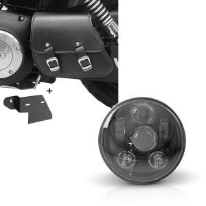 Set: Schwingentasche + Halter für Harley Dyna Street Bob 06-17 Craftride + Hauptscheinwerfer LED 5,75 Zoll für Harley Dyna Street Bob 06-17 schwarz von Craftride_1