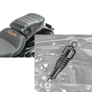 Set: Sozius Sitz mit Polsterung für Harley Sportster Forty-Eight 48/ 883 Iron Craftride + Stoßdämpfer 10,5 Zoll Harley Sportster 883 Iron 09-20 Federbeine von Craftride schwarz_1