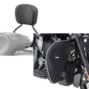 Set: Sissybar Harley Street Glide 09-19 Craftride Fast Driver-M schwarz + Sturzbügel Spritzschutz für Harley Street Glide 06-21 Beinwärmer Craftride_1