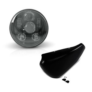 Set: Hauptscheinwerfer LED 5,75 Zoll für Harley Sportster Forty-Eight 48 10-20 schwarz von Craftride + Batterieabdeckung Harley Sportster Forty-Eight 48 14-20 Craftride Seitendeckel links in schwarz_1