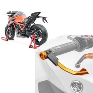 Set: Einarm Montageständer Set für KTM 1290 Super Duke R 14-21 Motorradständer hinten vorne Constands CLR + Hebelschützer für KTM 1290 Super Duke GT / R X1 orange_1