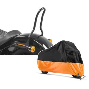 Set: Sissybar für Harley Davidson Softail Street Bob 18-21 Tampa S schwarz Craftride + Abdeckplane Harley Softail Street Bob / Fat Bob / 114 Craftride XXL in schwarz-orange_1