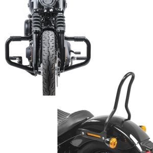 Set: Sturzbügel Mustache II für Harley Softail Street Bob 18-21 schwarz + Sissybar für Harley Davidson Softail 18-21 Craftride Tampa S schwarz_1