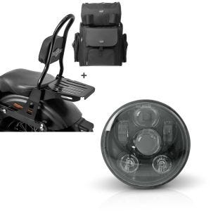 Set: Sissybar CSM + Hecktasche für Harley Dyna Street Bob 09-17, Low Rider S abnehmbar mit Gepäckträger Craftride + Hauptscheinwerfer LED 5,75 Zoll für Harley Dyna Street Bob 06-17 schwarz von Craftride_1