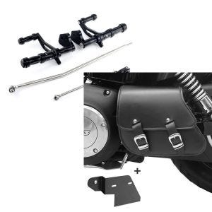 Set: Vorverlegte Fußrastenanlage für Harley Dyna Street Bob 06-17 Craftride schwarz + Schwingentasche + Halter für Harley Dyna Street Bob 06-17 Craftride_1