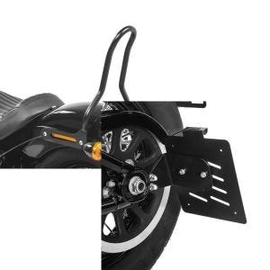 Set: Sissybar für Harley Davidson Softail Street Bob 18-21 Tampa S schwarz Craftride + Seitlicher Kennzeichenhalter für Harley Davidson Softail 18-21 Craftride schwarz_1