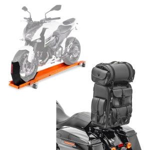 Set: Rangierschiene Harley Rocker / C ConStands Smart-Mover mit Wippe orange + Sissybar Tasche für Harley Rocker / C Hecktasche Craftride DLX mit Gepäckrolle_1