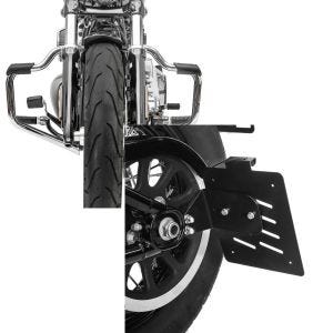 Set: Sturzbügel Mustache für Harley Davidson Softail 18-21 Schutzbügel 32mm chrome Craftride + Seitlicher Kennzeichenhalter für Harley Davidson Softail 18-21 Craftride schwarz_1