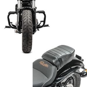 Set: Sturzbügel für Harley Davidson Sportster Forty-Eight 48 (XL 1200 X) 10-20 Craftride Mustache schwarz + Sozius Sitz mit Polsterung für Harley Sportster Forty-Eight 48/ 883 Iron Craftride_1