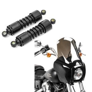 Set: Stoßdämpfer 11 Zoll Harley-Davidson Dyna Street Bob 06-17 Federbeine von Craftride schwarz + Frontverkleidung für Harley Dyna Street Bob 06-17 Craftride MG5 mit Scheibe schwarz-rauchgrau_1