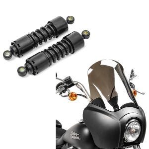 Set: Stoßdämpfer 11 Zoll Harley-Davidson Dyna Street Bob 06-17 Federbeine von Craftride schwarz + Frontverkleidung für Harley Dyna Street Bob 06-17 Craftride MG5 mit Scheibe schwarz-matt rauchgrau_1