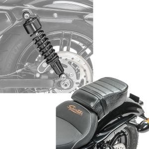 Set: Stoßdämpfer 11,9 Zoll Harley Davidson Sportster 883 Iron 09-20 Craftride schwarz + Sozius Sitz mit Polsterung für Harley Sportster Forty-Eight 48/ 883 Iron Craftride_1