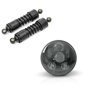 Set: Stoßdämpfer 11 Zoll Harley-Davidson Dyna Street Bob 06-17 Federbeine von Craftride schwarz + Hauptscheinwerfer LED 5,75 Zoll für Harley Dyna Street Bob 06-17 schwarz von Craftride_1