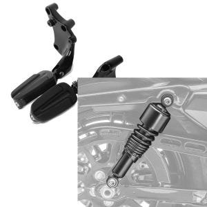 Set: Sozius Fußrasten für Harley Sportster 883 Iron 14-20 Craftride mit Halter in schwarz + Stoßdämpfer 10,5 Zoll Harley Sportster 883 Iron 09-20 Federbeine von Craftride schwarz_1