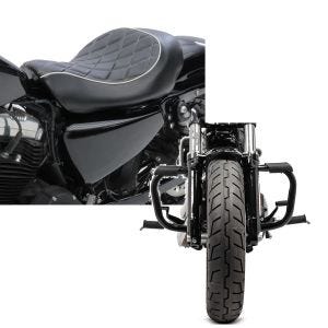 Set: Solo Sitz für Harley Sportster 883 Iron 09-20 Craftride SR4 Sitzbank + Sturzbügel für Harley Davidson Sportster 883 Iron (XL 883 N) 09-20 Craftride Mustache schwarz_1