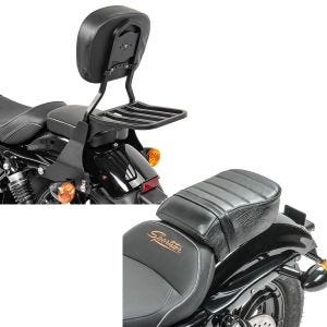 Set: Sissybar Harley Sportster 883 Iron (XL 883 N) 09-20 Craftride Fast Driver-S inkl. Gepäckträger schwarz + Sozius Sitz mit Polsterung für Harley Sportster Forty-Eight 48/ 883 Iron Craftride_1