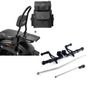 Set: Sissybar CSM + Hecktasche für Harley Dyna Street Bob 09-17, Low Rider S abnehmbar mit Gepäckträger Craftride + Vorverlegte Fußrastenanlage für Harley Dyna Street Bob 06-17 Craftride schwarz_1