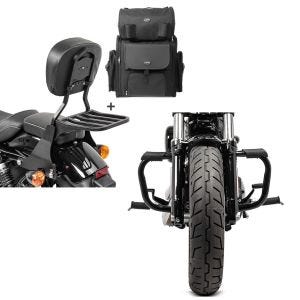 Set: Sissybar SB1 + Hecktasche für Harley Sportster 883 Iron 09-20 abnehmbar mit Gepäckträger Craftride schwarz + Sturzbügel für Harley Davidson Sportster 883 Iron (XL 883 N) 09-20 Craftride Mustache schwarz_1