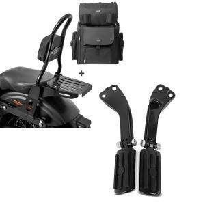 Set: Sissybar CSM + Hecktasche für Harley Dyna Street Bob 09-17, Low Rider S abnehmbar mit Gepäckträger Craftride + Sozius Fussrasten Set mit Halter für Harley Dyna Street Bob 06-17 BL1 schwarz Craftride_1