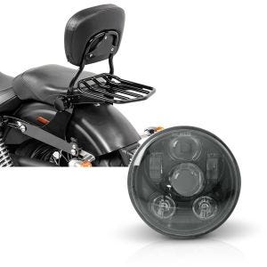 Set: Sissybar Harley Dyna Street Bob 06-17 Craftride Fast Driver-M Flex inkl. Gepäckträger schwarz + Hauptscheinwerfer LED 5,75 Zoll für Harley Dyna Street Bob 06-17 schwarz von Craftride_1