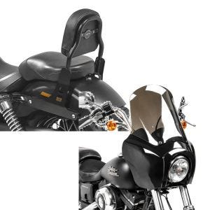 Set: Sissy Bar CSS Fix für Harley Dyna Street Bob 09-17 schwarz Craftride + Frontverkleidung für Harley Dyna Street Bob 06-17 Craftride MG5 mit Scheibe schwarz-rauchgrau_1