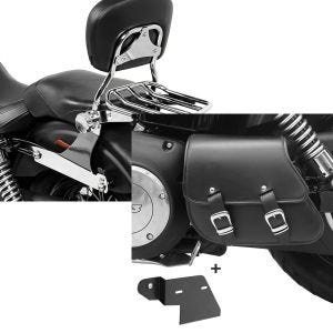 Set: Sissybar Harley Dyna Modelle 2006-2017 Craftride Fast Driver-M Flex inkl. Gepäckträger chrom + Schwingentasche + Halter für Harley Dyna Street Bob 06-17 Craftride_1