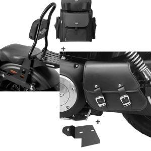 Set: Sissybar CSM + Hecktasche für Harley Dyna Street Bob 09-17, Low Rider S abnehmbar mit Gepäckträger Craftride + Schwingentasche + Halter für Harley Dyna Street Bob 06-17 Craftride_1