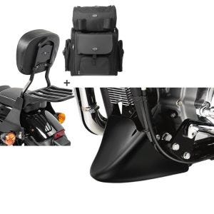 Set: Sissybar SB1 + Hecktasche für Harley Sportster 883 Iron 09-20 abnehmbar mit Gepäckträger Craftride schwarz + Bugspoiler für Harley Sportster 883 Iron 09-20 Craftride_1
