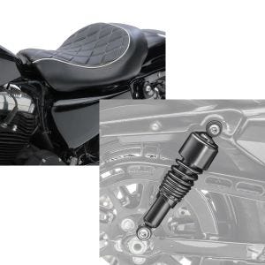 Set: Solo Sitz für Harley Sportster 883 Iron 09-20 Craftride SR4 Sitzbank + Stoßdämpfer 10,5 Zoll Harley Sportster 883 Iron 09-20 Federbeine von Craftride schwarz_1