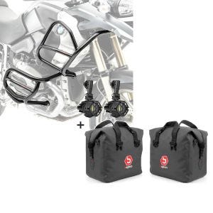 Set: Set Sturzbügel oben unten + Scheinwerfer XL4 für BMW R 1200 GS 08-12 Motoguard schwarz + Aluminium Koffer Innentasche für BMW R 1200 GS / Adventure 04-18 rechts und links Bagtecs_1