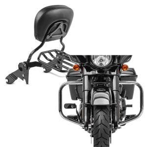 Set: Sissybar Harley Street Glide (FLHX) 09-21 Craftride Fast Driver-L Flex inkl. Gepäckträger schwarz + Sturzbügel für Harley Davidson Street Glide 09-21 Craftride TR2 chrom_1