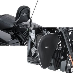 Set: Sissy Bar CXS Fix für Harley Street Glide 14-21 mit Gepäckträger schwarz Craftride + Sturzbügel Spritzschutz für Harley Street Glide 06-21 Beinwärmer Craftride_1