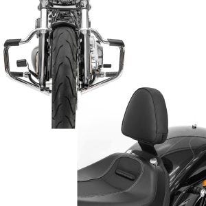 Set: Sturzbügel Mustache für Harley Davidson Softail 18-21 Schutzbügel 32mm chrome Craftride + Fahrer Sissybar für Harley Davidson Breakout / 114 18-21 Fahrer Rückenlehne Craftride_1