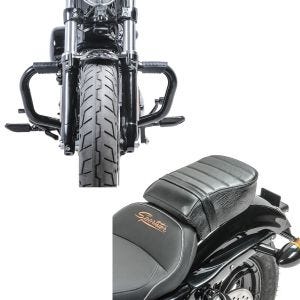 Set: Sturzbügel Mustache II für Harley Davidson Sportster Forty-Eight 48 10-20 Schutzbügel schwarz Craftride + Sozius Sitz mit Polsterung für Harley Sportster Forty-Eight 48/ 883 Iron Craftride_1