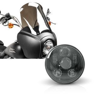 Set: Lampenmaske MG5 für Harley Dyna Street Bob 06-17 Lampen Verkleidung schwarz matt-rauchgrau Craftride + Hauptscheinwerfer LED 5,75 Zoll für Harley Dyna Street Bob 06-17 schwarz von Craftride_1