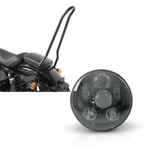 Set: Sissybar für Harley Sportster 883 Iron 09-20 Craftride Tampa + Hauptscheinwerfer LED 5,75 Zoll für Harley Sportster 883 Iron 09-20 schwarz von Craftride_1