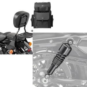 Set: Sissybar SB1 + Hecktasche für Harley Sportster 883 Iron 09-20 abnehmbar mit Gepäckträger Craftride schwarz + Stoßdämpfer 10,5 Zoll Harley Sportster 883 Iron 09-20 Federbeine von Craftride schwarz_1