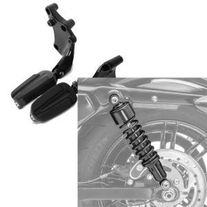 Set: Sozius Fußrasten für Harley Sportster 883 Iron 14-20 Craftride mit Halter in schwarz + Stoßdämpfer 11,9 Zoll Harley Davidson Sportster 883 Iron 09-20 Craftride schwarz_1