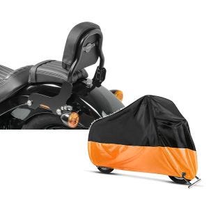 Set: Sissy Bar für Harley Davidson Softail Street Bob 18-21 schwarz CSS Craftride + Abdeckplane Harley Softail Street Bob / Fat Bob / 114 Craftride XXL in schwarz-orange_1
