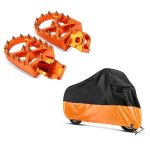 Set: MMX Fußrasten für KTM 690 Enduro/ R / SMC/ R Xdure FF5 orange + Abdeckplane KTM 690 Enduro / R / SMC / R / Supermoto SM / R Craftride XL in schwarz-orange_1