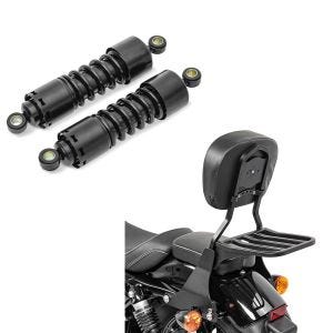 Set: Stoßdämpfer 11 Zoll Harley Sportster 883 Iron Federbeine von Craftride schwarz + Sissybar Harley Sportster 883 Iron (XL 883 N) 09-20 Craftride Fast Driver-S inkl. Gepäckträger schwarz_1